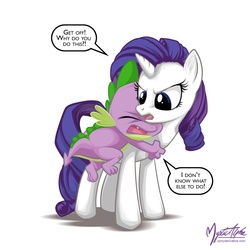 Size: 878x878 | Tagged: safe, artist:mysticalpha, rarity, spike, g4, hug