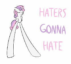 Size: 684x620 | Tagged: safe, artist:lamia, sweetie belle, pony, g4, animated, dumb running ponies, female, frame by frame, gif, haters gonna hate, impossibly long legs, long legs, solo, wat