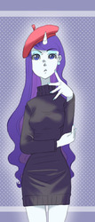 Size: 335x780 | Tagged: safe, artist:zoe-productions, rarity, human, g4, beatnik rarity, beret, clothes, hat, horn, horned humanization, humanized, nail polish, pony coloring, solo