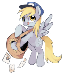 Size: 838x1011 | Tagged: dead source, safe, artist:suikuzu, derpy hooves, pegasus, pony, g4, female, flying, hat, mailbag, mare, simple background, solo, spread wings, transparent background, wings