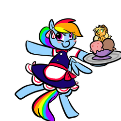 Size: 450x450 | Tagged: safe, artist:mt, applejack, rainbow dash, g4, appletini, blushing, clothes, female, ice cream, maid