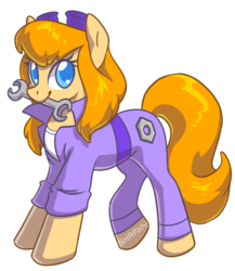 Size: 638x735 | Tagged: safe, artist:sharky, chip and dale rescue rangers, clothes, crossover, engineer, gadget hackwrench, goggles, mechanic, mouth hold, overalls, ponified, simple background, transparent background, wrench