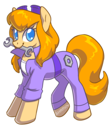 Size: 638x735 | Tagged: safe, artist:sharky, earth pony, pony, chip and dale rescue rangers, clothes, crossover, engineer, female, gadget hackwrench, goggles, mare, mechanic, mouth hold, overalls, ponified, simple background, solo, transparent background, wrench