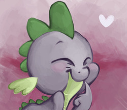 Size: 888x768 | Tagged: dead source, safe, artist:lavendergrey, artist:snufflin, spike, dragon, g4, eyes closed, heart, male, smiling, solo