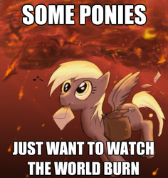 Size: 377x400 | Tagged: artist needed, source needed, safe, derpy hooves, pegasus, pony, g4, female, image macro, mare, meme, solo, some men just want to watch the world burn, the dark knight, watch the world burn