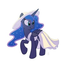 Size: 976x800 | Tagged: safe, artist:carnifex, princess luna, alicorn, pony, g4, clothes, dress, female, hat, raised hoof, simple background, solo, white background