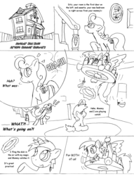 Size: 976x1280 | Tagged: safe, artist:conner cogwork, carrot top, derpy hooves, dinky hooves, golden harvest, pegasus, pony, g4, carrot top's garden, female, mare, monochrome