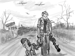 Size: 1280x960 | Tagged: safe, artist:agm, oc, oc only, human, pony, clothes, machine gun, male, mg34, monochrome, russian, surreal, tank (vehicle), war