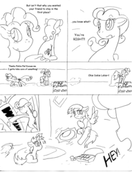 Size: 976x1280 | Tagged: safe, artist:conner cogwork, carrot top, derpy hooves, dinky hooves, golden harvest, pinkie pie, pegasus, pony, g4, carrot top's garden, female, mare, monochrome
