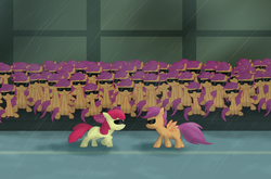 Size: 1297x856 | Tagged: safe, artist:qaxis, apple bloom, scootaloo, earth pony, pony, g4, clone, crossover, the matrix