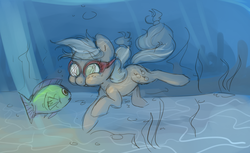 Size: 921x562 | Tagged: safe, artist:php27, applejack, fish, g4, goggles, swimming, underwater