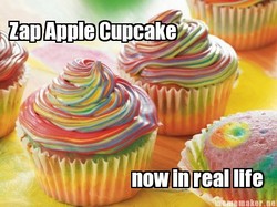 Size: 400x299 | Tagged: safe, barely pony related, cupcake, meta, no pony, rainbow cupcake, zap apple