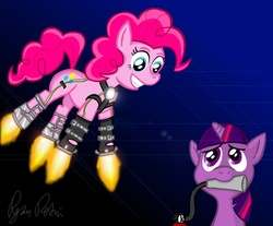 Size: 1024x848 | Tagged: safe, artist:fimflamfilosophy, pinkie pie, twilight sparkle, g4, iron man