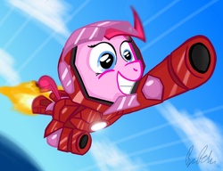 Size: 1024x786 | Tagged: safe, artist:fimflamfilosophy, pinkie pie, earth pony, pony, g4, avengers, crossover, female, iron man, iron mare, marvel comics, solo, tony stark