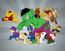 Size: 1000x786 | Tagged: artist needed, source needed, safe, dragon, avengers, captain america, clothes, costume, crossover, hawkeye, iron man, ponified, the incredible hulk, thor