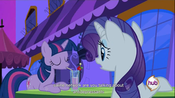 Size: 1366x768 | Tagged: safe, screencap, rarity, twilight sparkle, g4, youtube caption, youtube link