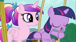 Size: 1366x768 | Tagged: safe, screencap, princess cadance, twilight sparkle, g4, youtube caption, youtube link