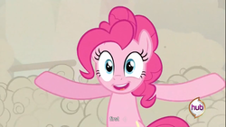 Size: 1366x768 | Tagged: safe, screencap, doomie, pinkie pie, pony, a canterlot wedding, g4, female, first, solo, youtube caption, youtube link