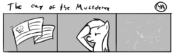 Size: 802x253 | Tagged: safe, artist:tetrapony, derpy hooves, pegasus, pony, comic:the daily derp, g4, comic, female, flag, mare, monochrome, salute, solo, the day of the muffidence