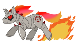 Size: 830x521 | Tagged: safe, artist:pterosaurpony, pony, metal, ponified, robot unicorn attack, solo