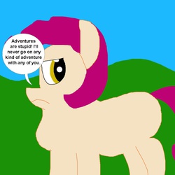 Size: 900x900 | Tagged: safe, artist:mastermarik, patch (g1), earth pony, pony, g1, my little pony tales, dialogue, discorded, female, outdoors, solo, speech bubble, tail