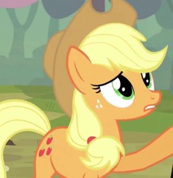 Size: 500x512 | Tagged: safe, screencap, applejack, earth pony, pony, g4, cropped, female, mare, raised hoof, solo