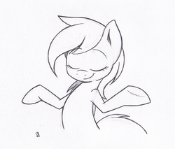 Size: 750x640 | Tagged: safe, artist:joey darkmeat, derpy hooves, pegasus, pony, g4, female, hilarious in hindsight, mare, monochrome, shrug, sketch, solo, traditional art