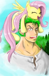 Size: 779x1200 | Tagged: safe, fluttershy, human, g4, one piece, roronoa zoro