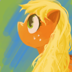 Size: 800x800 | Tagged: safe, artist:acidandgrit, applejack, earth pony, pony, g4, female, looking up, loose hair, mare, solo