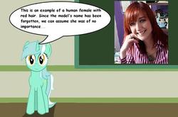 Size: 577x381 | Tagged: safe, artist:ponyflea, lyra heartstrings, human, g4, chalkboard, human studies101 with lyra, irl, lauren faust, photo