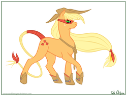 Size: 923x701 | Tagged: safe, artist:tornaroundtheedges, applejack, earth pony, pony, g4, braided tail, female, hoof boots, mask, noose, simple background, solo