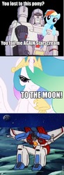 Size: 355x960 | Tagged: safe, princess celestia, rainbow dash, g4, female, megatron, starscream, to the moon, transformers