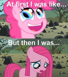 Size: 500x563 | Tagged: safe, edit, edited screencap, screencap, pinkie pie, earth pony, pony, g4, season 1, the cutie mark chronicles, comic, eye reflection, female, filly, filly pinkie pie, image macro, meme, pinkamena diane pie, rainbow, reaction image, reflection, reversal, rock farm, screencap comic, solo, younger