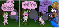 Size: 850x411 | Tagged: safe, artist:fadri, spike, steven magnet, comic:and that's how equestria was made, g4, bait and switch, comic, eyes closed, not rarity, shocked, sweat
