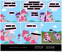 Size: 850x711 | Tagged: safe, artist:fadri, pinkie pie, twilight sparkle, comic:and that's how equestria was made, g4, censor bar, censored, censorship, comic, sopa