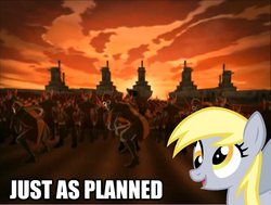 Size: 625x473 | Tagged: safe, derpy hooves, pegasus, pony, g4, avatar the last airbender, female, fire nation, image macro, just as planned, mare