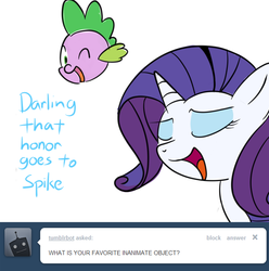 Size: 604x610 | Tagged: safe, artist:bambooharvester, rarity, spike, g4, ask, rarity replies, tumblr