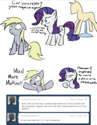 Size: 742x954 | Tagged: safe, artist:bambooharvester, derpy hooves, rarity, pegasus, pony, g4, ask, female, mare, rarity replies, tumblr