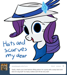 Size: 640x720 | Tagged: safe, artist:bambooharvester, rarity, g4, ask, hat, rarity replies, tumblr