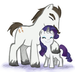 Size: 604x581 | Tagged: safe, artist:angeban, artist:angebot, artist:elslowmo, hondo flanks, rarity, pony, unicorn, g4, colored, family, father and daughter, filly, filly rarity, hug, male, missing horn, stallion