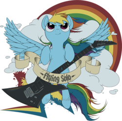 Size: 689x682 | Tagged: safe, artist:hydro-king, rainbow dash, pony, g4, banner, electric guitar, female, guitar, heavy metal, musical instrument, rainbow, rock (music), solo