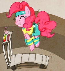 Size: 1111x1222 | Tagged: safe, artist:strabarybrick, pinkie pie, g4, clothes, exercise, headband, treadmill, workout outfit