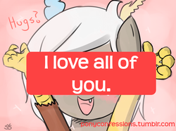 Size: 900x668 | Tagged: safe, discord, draconequus, g4, blushing, eris, female, incoming hug, meta, pony confession, solo