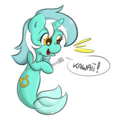 Size: 796x764 | Tagged: safe, artist:secret-pony, lyra heartstrings, hippocampus, merpony, g4, cute, fork, seapony lyra