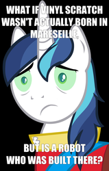 Size: 900x1411 | Tagged: safe, dj pon-3, shining armor, vinyl scratch, robot, g4, conspiracy shining armor, daft punk, exploitable meme, france, meme