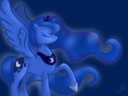 Size: 900x678 | Tagged: safe, artist:lydia-rawr, princess luna, pony, g4, eyes closed, female, raised hoof, solo