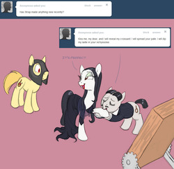 Size: 985x957 | Tagged: safe, artist:carnifex, oc, oc:strap, ask velvet, crossover, gomez addams, morticia addams, ponified, the addams family, the mask