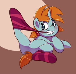 Size: 952x928 | Tagged: safe, artist:sb, snips, pony, g4, butt, clothes, featureless crotch, female, hooves, older, plot, rule 63, socks, solo, striped socks, sugar