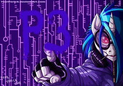 Size: 1600x1120 | Tagged: safe, artist:pooryorick, dj pon-3, vinyl scratch, anthro, g4, clothes, drawing, fingerless gloves, gloves, headphones, hoodie, looking at you, toothpick, wallpaper, zipper