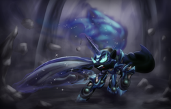 Size: 1954x1252 | Tagged: safe, artist:zedrin, nightmare moon, g4, crossover, diana, diana the scorn of the moon, glowing eyes, league of legends